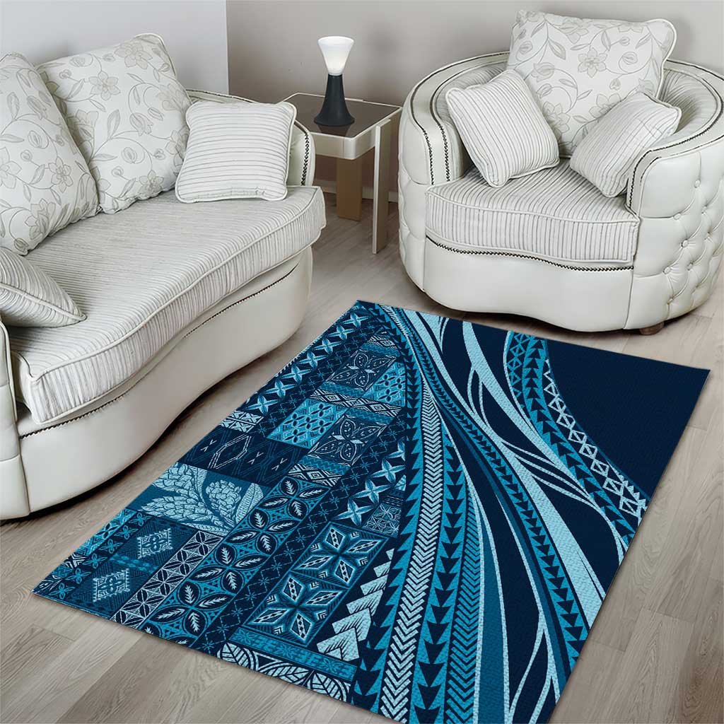 Pasifika Women's Day - Samoa Siapo Malu Tattoo Inspired Area Rug Navy Blue LT7 - Polynesian Pride
