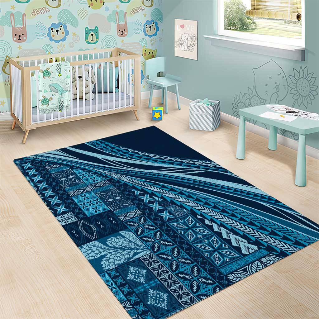 Pasifika Women's Day - Samoa Siapo Malu Tattoo Inspired Area Rug Navy Blue LT7 - Polynesian Pride