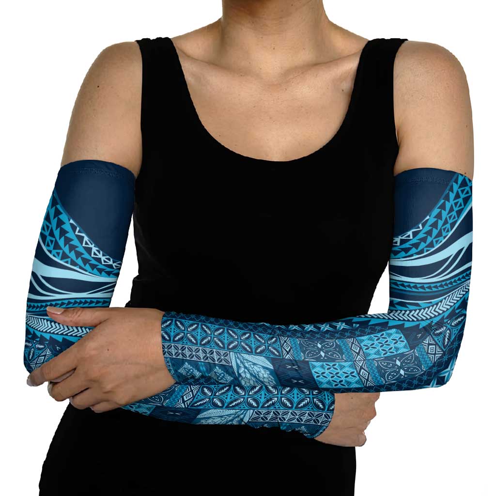 Pasifika Women's Day - Samoa Siapo Malu Tattoo Inspired Arm Sleeves Navy Blue LT7 - Polynesian Pride