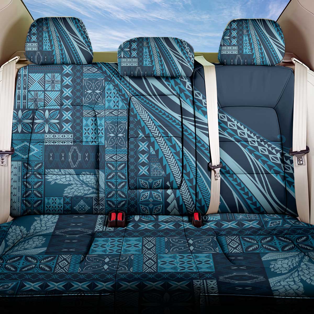 Pasifika Women's Day - Samoa Siapo Malu Tattoo Inspired Back Car Seat Cover Navy Blue LT7 One Size Navy Blue - Polynesian Pride