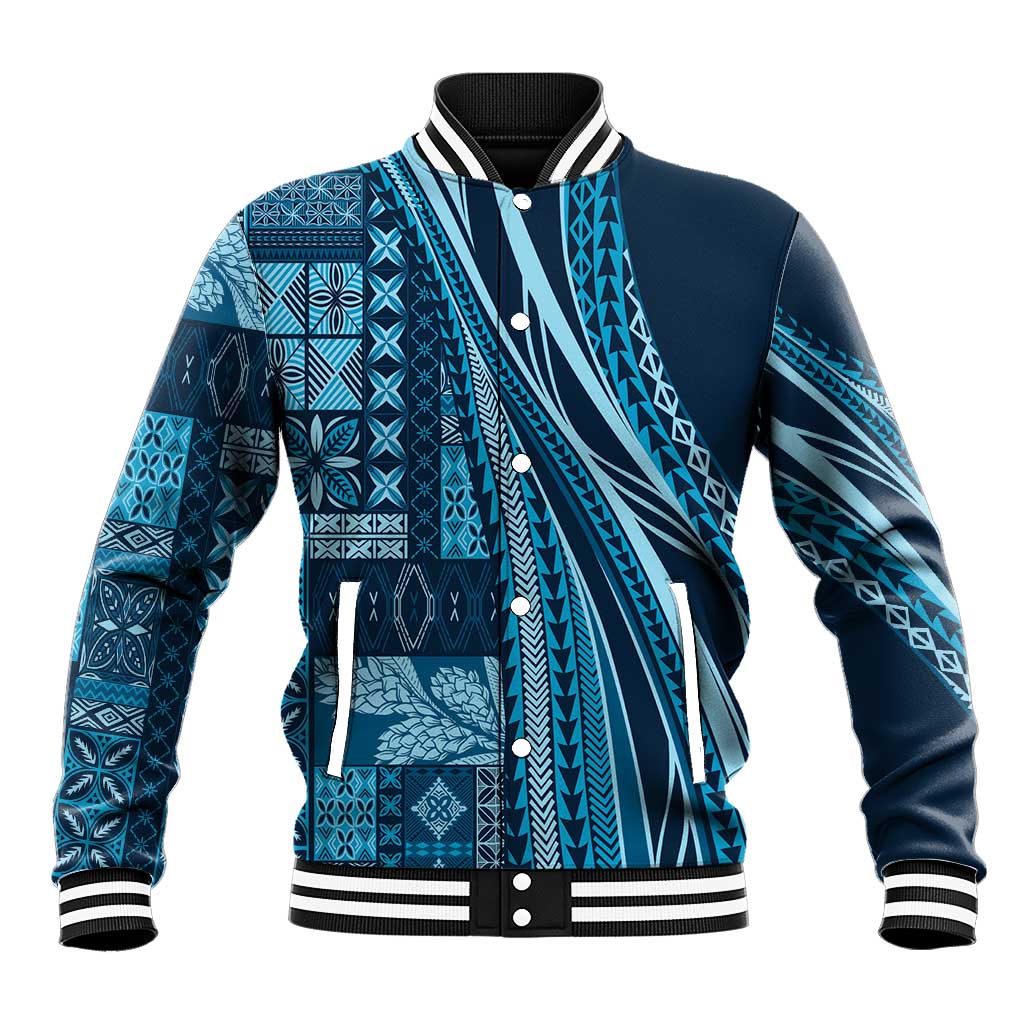 Pasifika Women's Day - Samoa Siapo Malu Tattoo Inspired Baseball Jacket Navy Blue LT7 Unisex Navy Blue - Polynesian Pride
