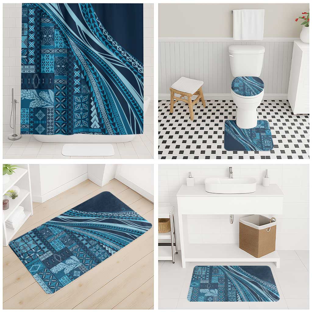 Pasifika Women's Day - Samoa Siapo Malu Tattoo Inspired Bathroom Set Navy Blue LT7 - Polynesian Pride