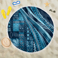 Pasifika Women's Day - Samoa Siapo Malu Tattoo Inspired Beach Blanket Navy Blue LT7 One Size 150cm Navy Blue - Polynesian Pride