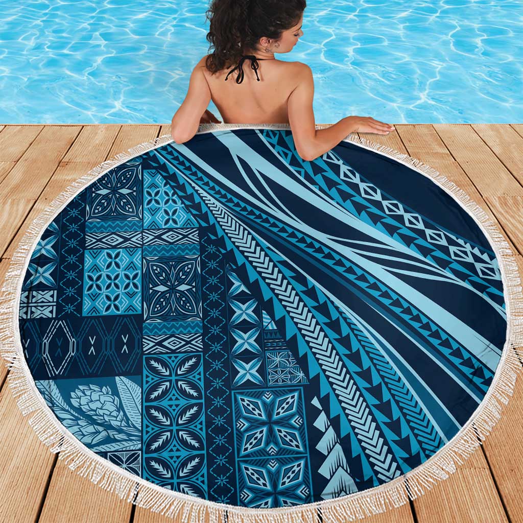 Pasifika Women's Day - Samoa Siapo Malu Tattoo Inspired Beach Blanket Navy Blue LT7 - Polynesian Pride