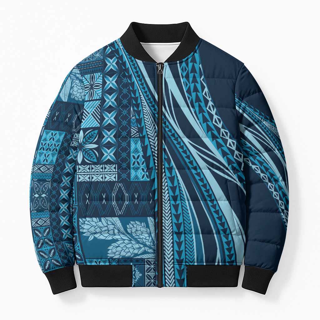 Pasifika Women's Day - Samoa Siapo Malu Tattoo Inspired Bomber Puffer Jacket Navy Blue LT7 Unisex Navy Blue - Polynesian Pride