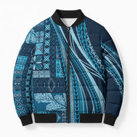 Pasifika Women's Day - Samoa Siapo Malu Tattoo Inspired Bomber Puffer Jacket Navy Blue LT7 Unisex Navy Blue - Polynesian Pride
