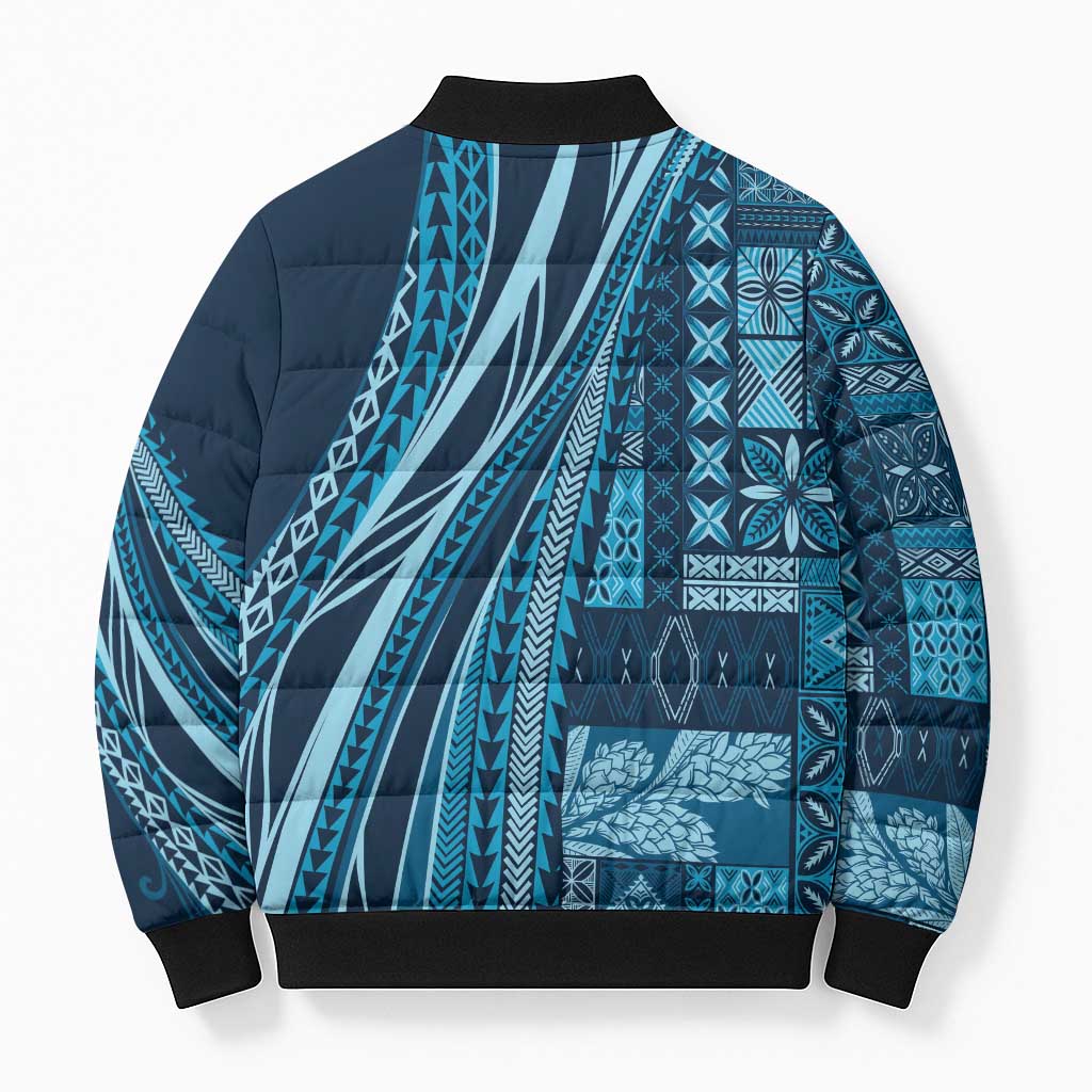 Pasifika Women's Day - Samoa Siapo Malu Tattoo Inspired Bomber Puffer Jacket Navy Blue LT7 - Polynesian Pride