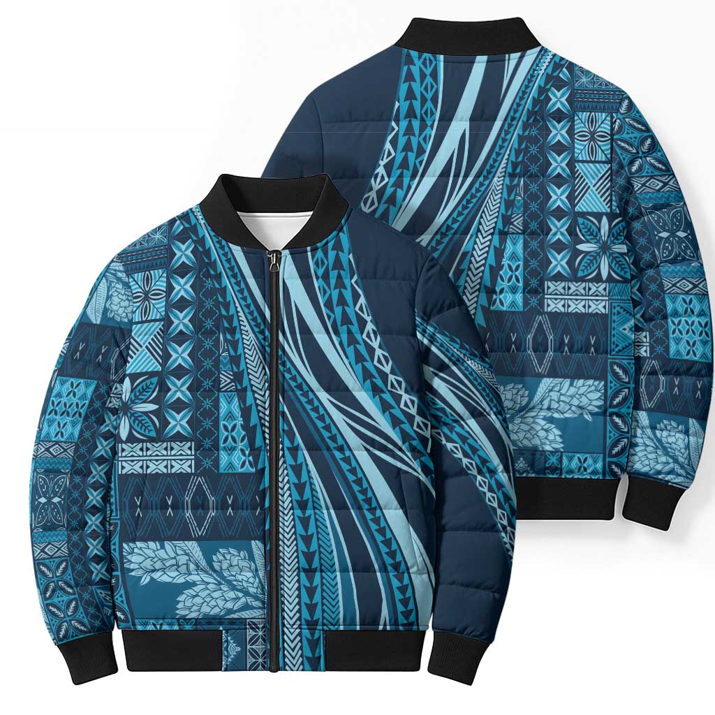 Pasifika Women's Day - Samoa Siapo Malu Tattoo Inspired Bomber Puffer Jacket Navy Blue LT7 - Polynesian Pride