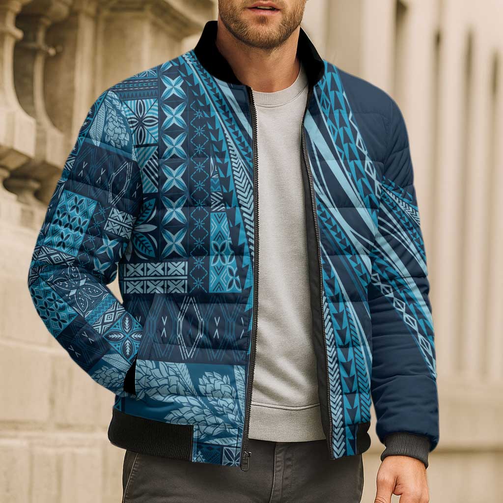 Pasifika Women's Day - Samoa Siapo Malu Tattoo Inspired Bomber Puffer Jacket Navy Blue LT7 - Polynesian Pride