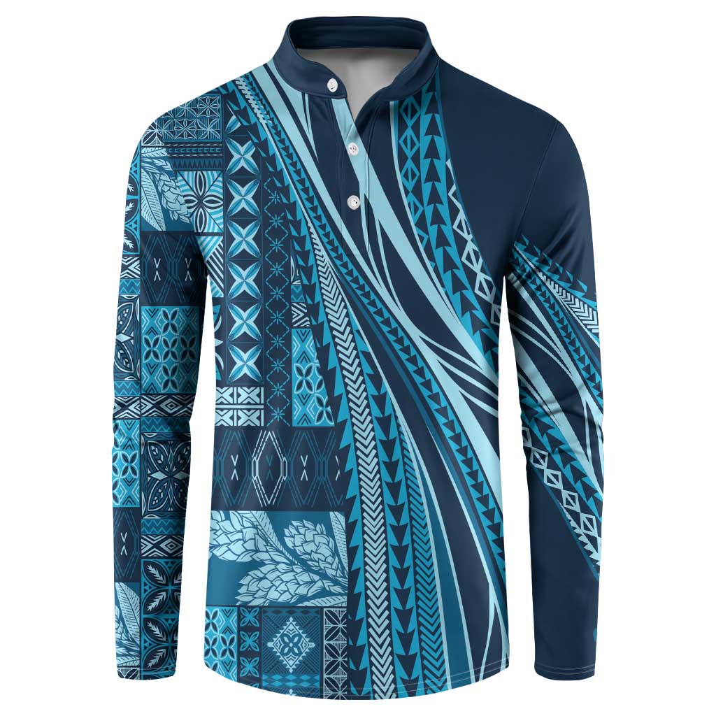 Pasifika Women's Day - Samoa Siapo Malu Tattoo Inspired Button Sweatshirt Navy Blue LT7 Navy Blue - Polynesian Pride