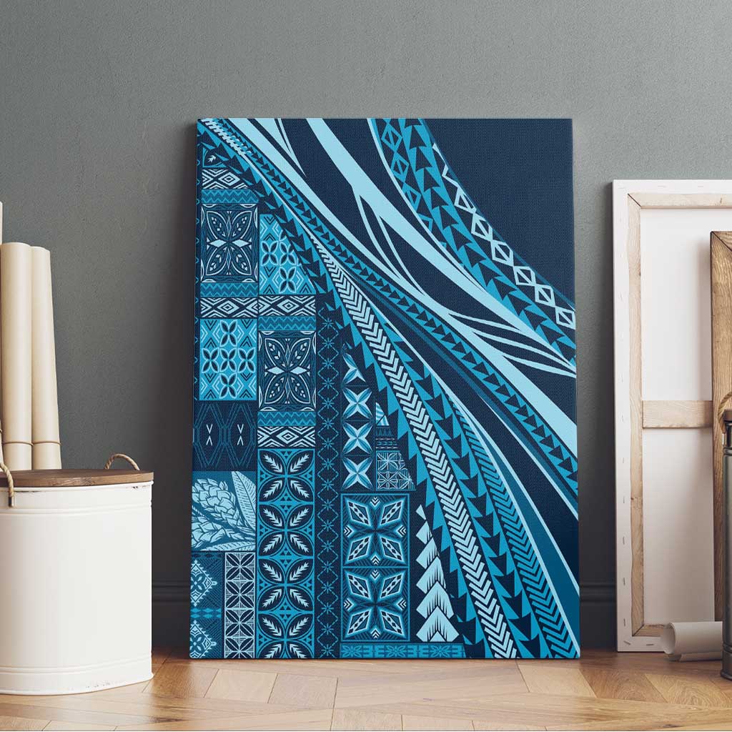 Pasifika Women's Day - Samoa Siapo Malu Tattoo Inspired Canvas Wall Art Navy Blue LT7 - Polynesian Pride