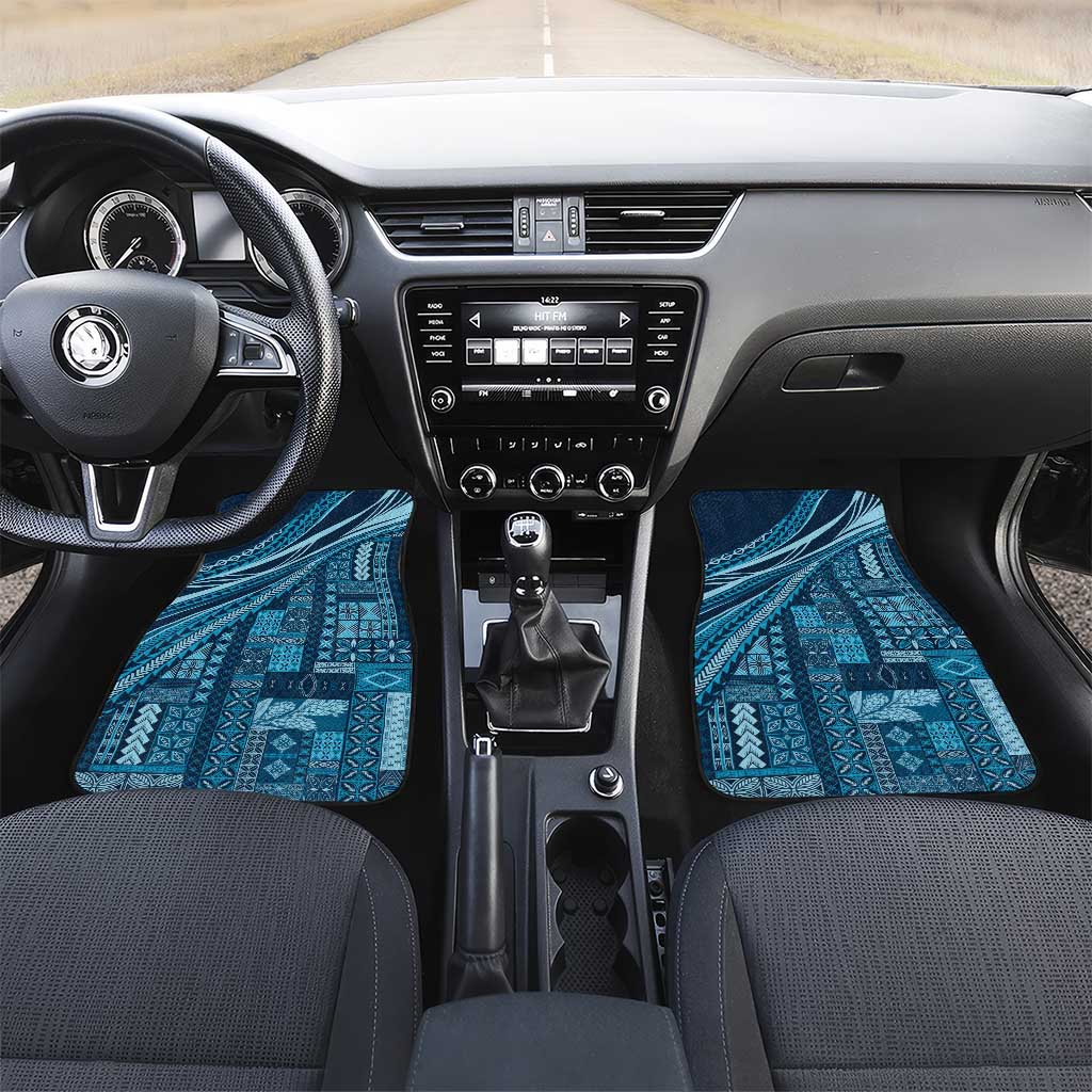 Pasifika Women's Day - Samoa Siapo Malu Tattoo Inspired Car Mats Navy Blue LT7 Set 2pcs - Front Navy Blue - Polynesian Pride