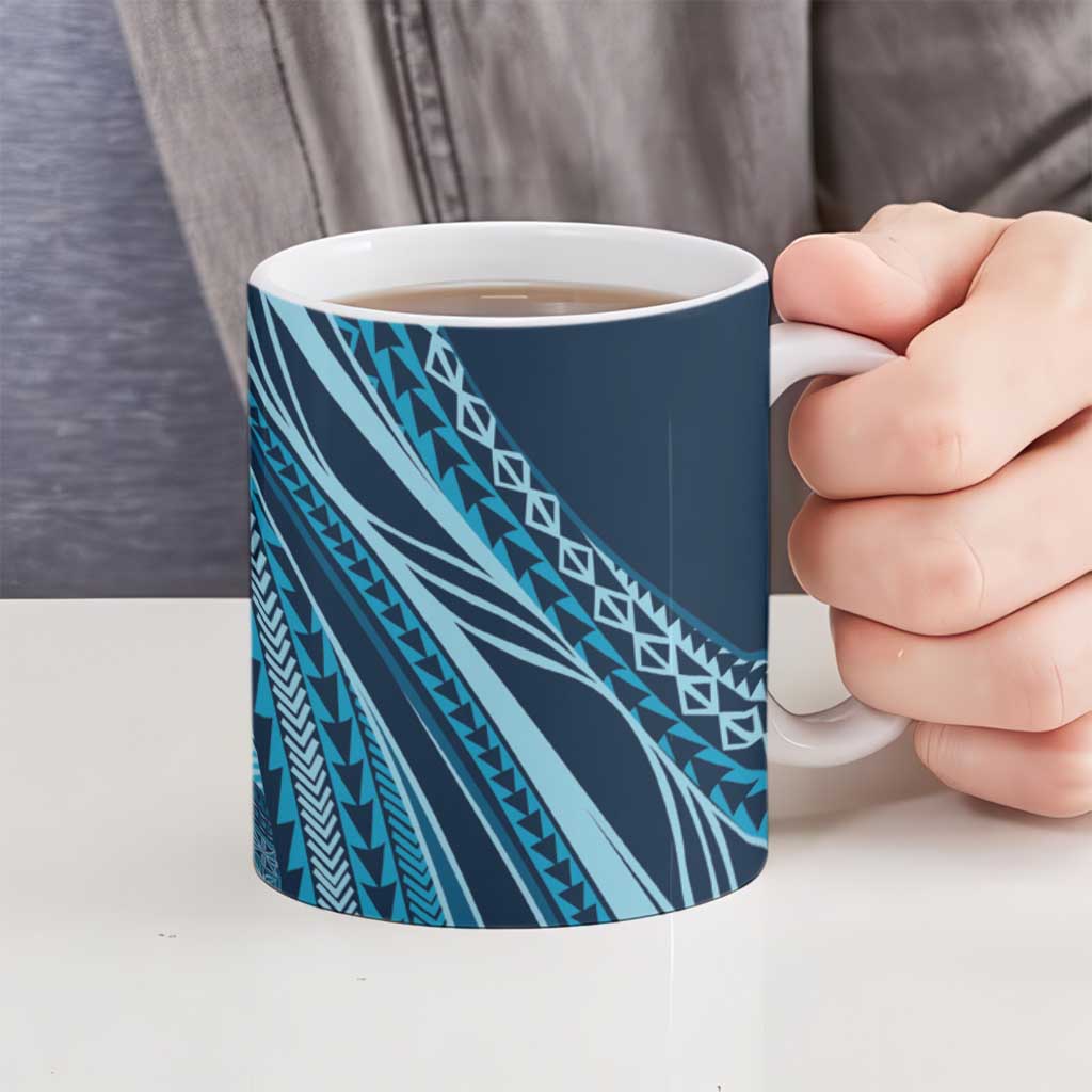 Pasifika Women's Day - Samoa Siapo Malu Tattoo Inspired Ceramic Mug Navy Blue LT7 - Polynesian Pride