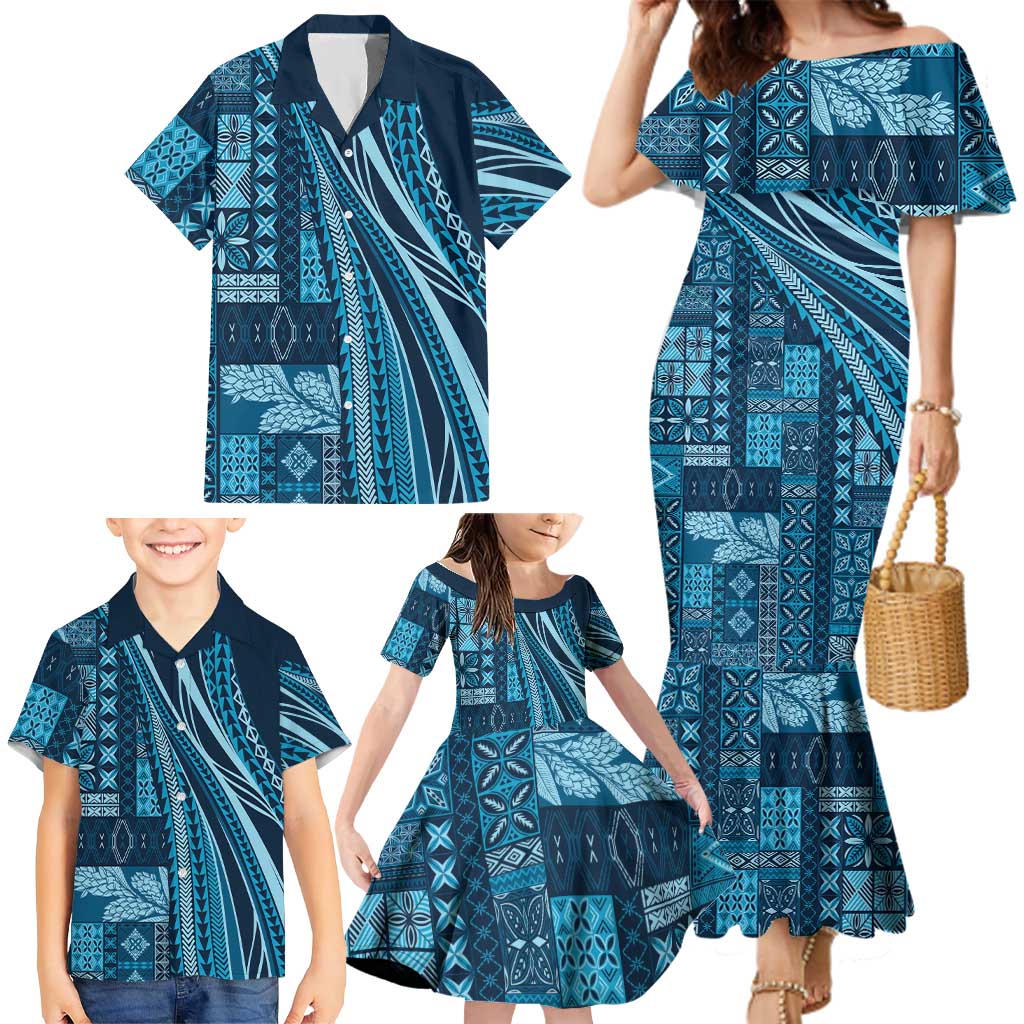 Pasifika Women's Day - Samoa Siapo Malu Tattoo Inspired Family Matching Mermaid Dress and Hawaiian Shirt Navy Blue LT7 - Polynesian Pride