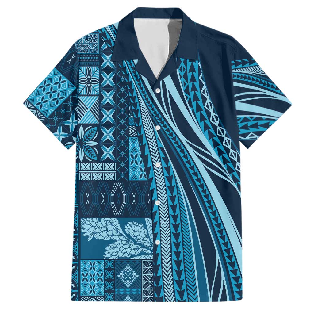 Pasifika Women's Day - Samoa Siapo Malu Tattoo Inspired Family Matching Off Shoulder Short Dress and Hawaiian Shirt Navy Blue
