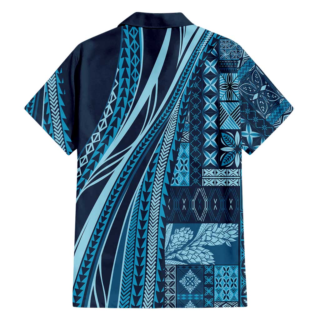 Pasifika Women's Day - Samoa Siapo Malu Tattoo Inspired Family Matching Off Shoulder Short Dress and Hawaiian Shirt Navy Blue
