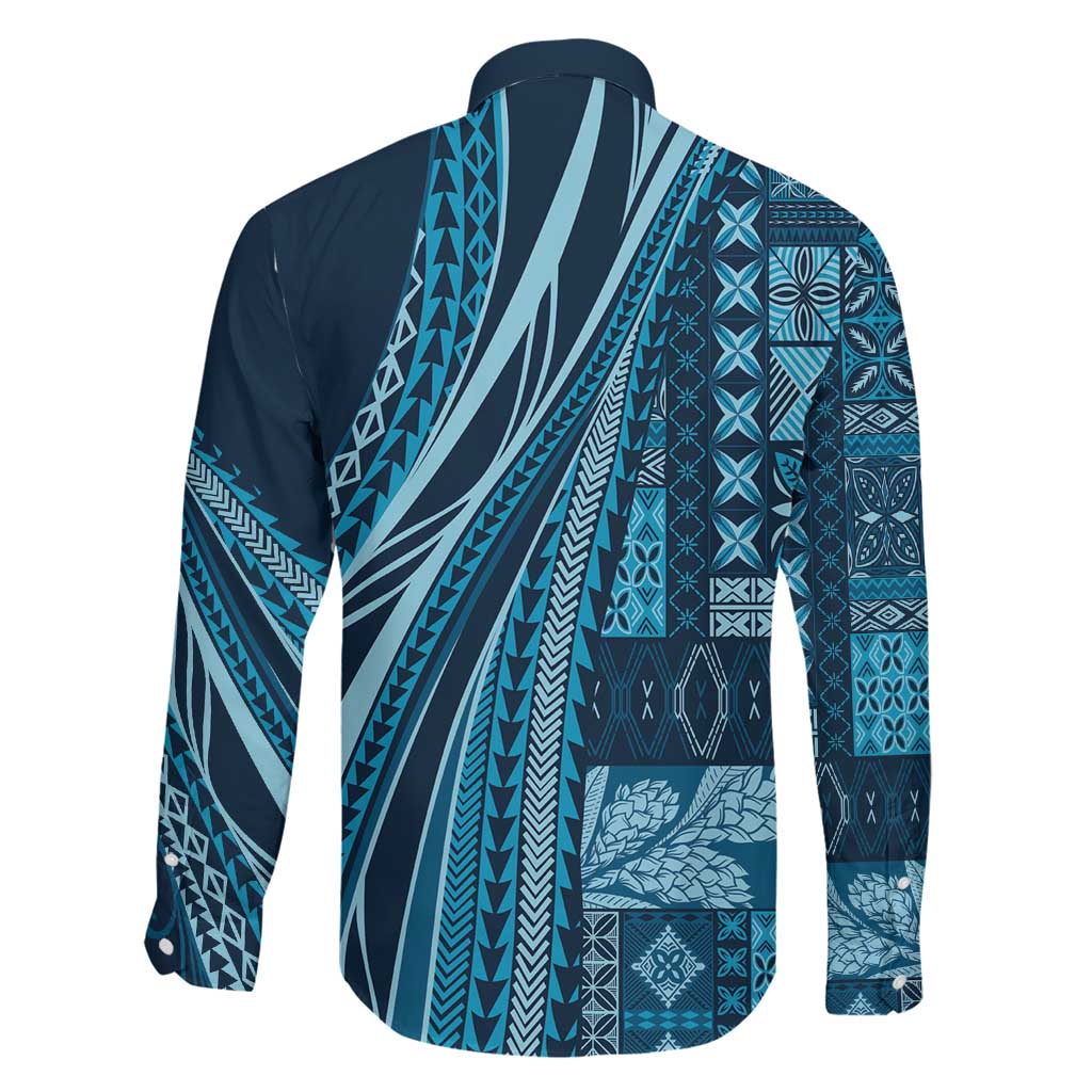 Pasifika Women's Day - Samoa Siapo Malu Tattoo Inspired Family Matching Off Shoulder Short Dress and Hawaiian Shirt Navy Blue