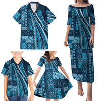 Pasifika Women's Day - Samoa Siapo Malu Tattoo Inspired Family Matching Puletasi and Hawaiian Shirt Navy Blue