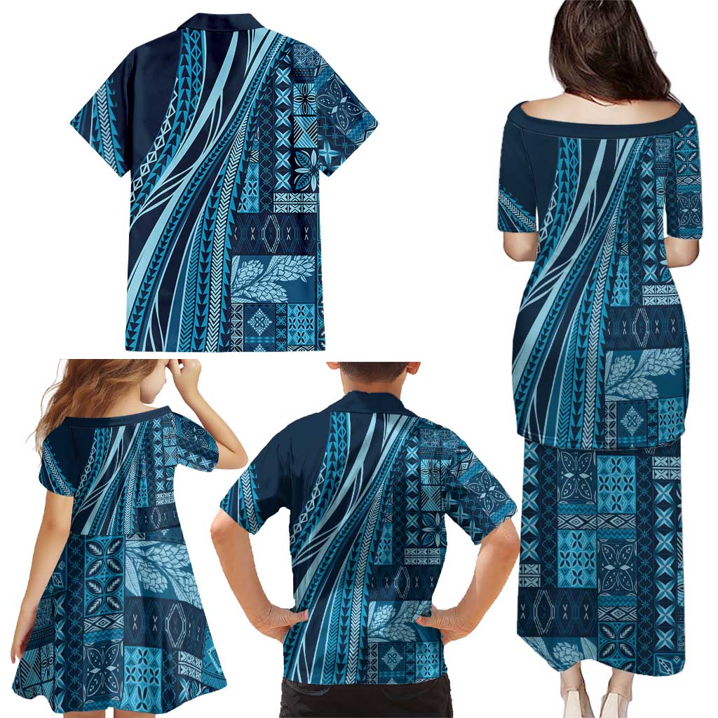 Pasifika Women's Day - Samoa Siapo Malu Tattoo Inspired Family Matching Puletasi and Hawaiian Shirt Navy Blue