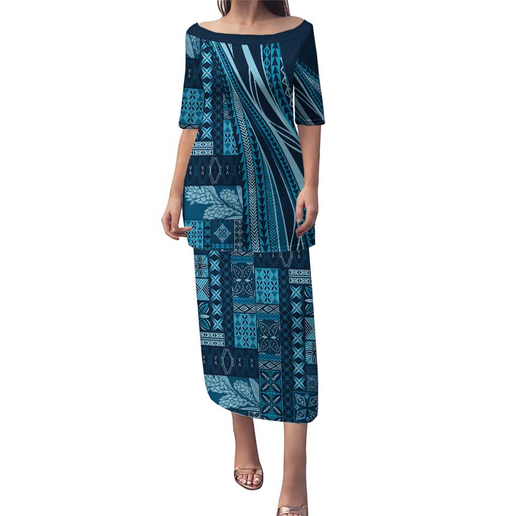 Pasifika Women's Day - Samoa Siapo Malu Tattoo Inspired Family Matching Puletasi and Hawaiian Shirt Navy Blue
