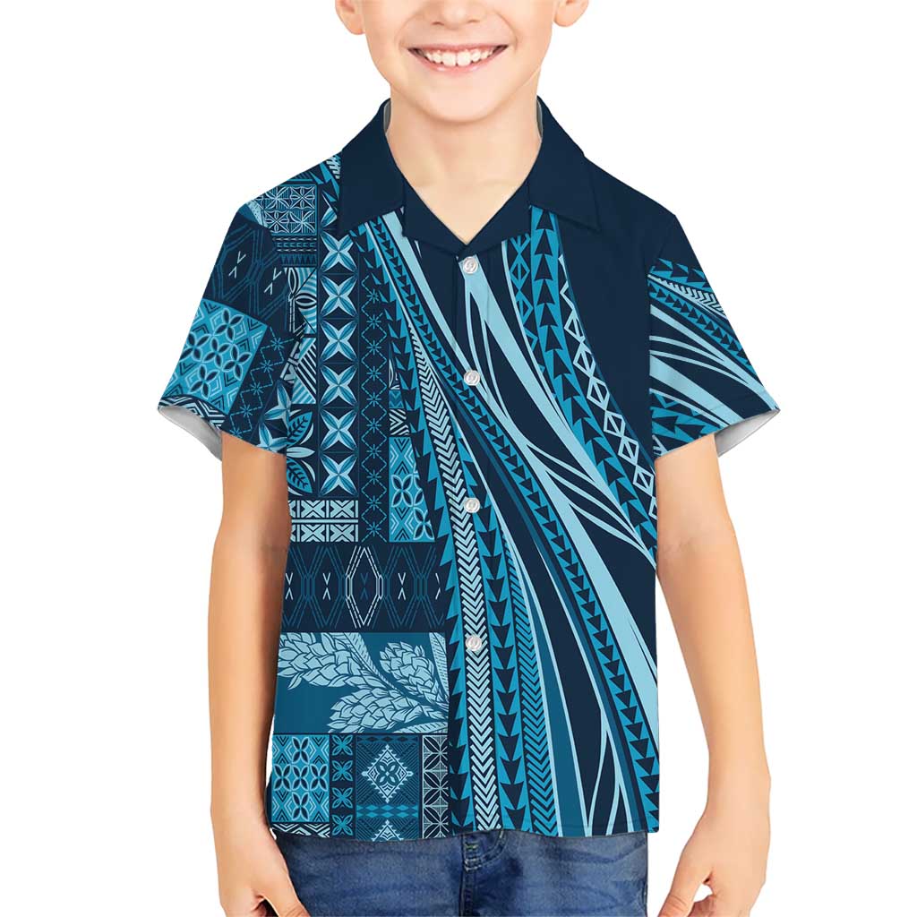 Pasifika Women's Day - Samoa Siapo Malu Tattoo Inspired Family Matching Puletasi and Hawaiian Shirt Navy Blue