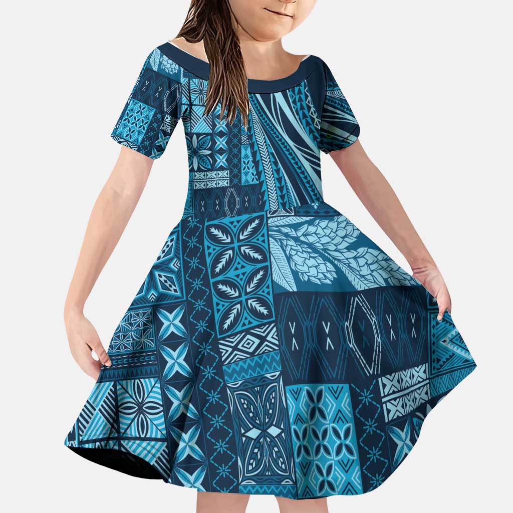 Pasifika Women's Day - Samoa Siapo Malu Tattoo Inspired Family Matching Summer Maxi Dress and Hawaiian Shirt Navy Blue