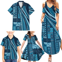 Pasifika Women's Day - Samoa Siapo Malu Tattoo Inspired Family Matching Summer Maxi Dress and Hawaiian Shirt Navy Blue