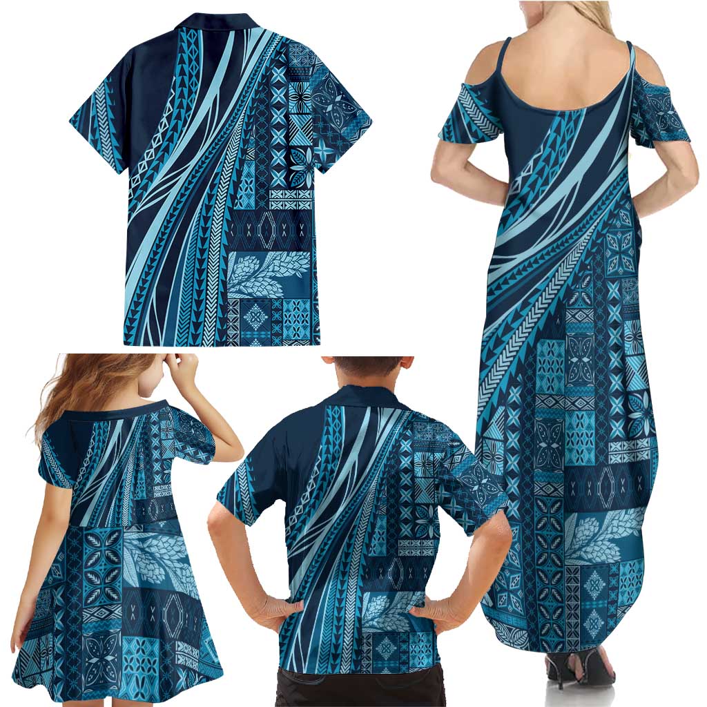 Pasifika Women's Day - Samoa Siapo Malu Tattoo Inspired Family Matching Summer Maxi Dress and Hawaiian Shirt Navy Blue