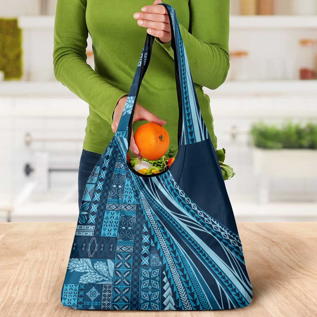 Pasifika Women's Day - Samoa Siapo Malu Tattoo Inspired Grocery Bag Navy Blue LT7 - Polynesian Pride