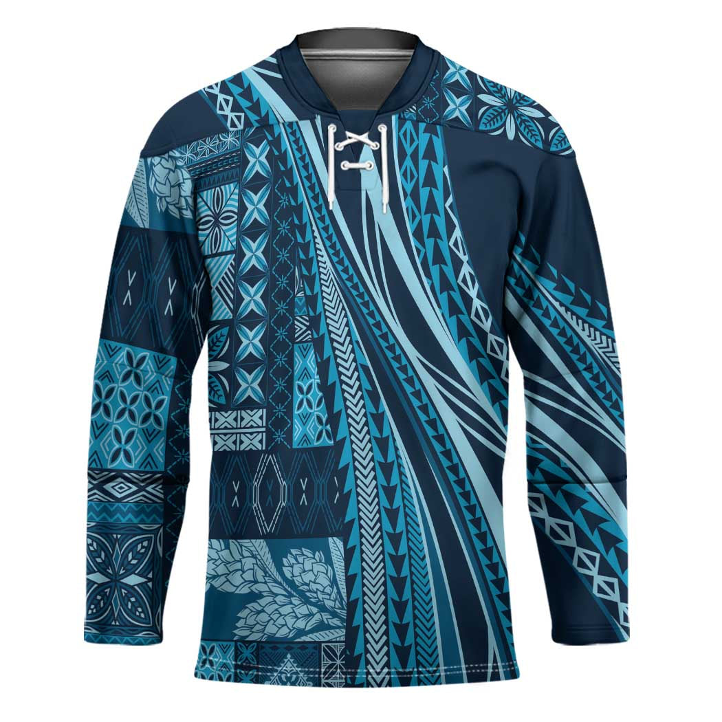 Pasifika Women's Day - Samoa Siapo Malu Tattoo Inspired Hockey Jersey Navy Blue LT7 Unisex Navy Blue - Polynesian Pride