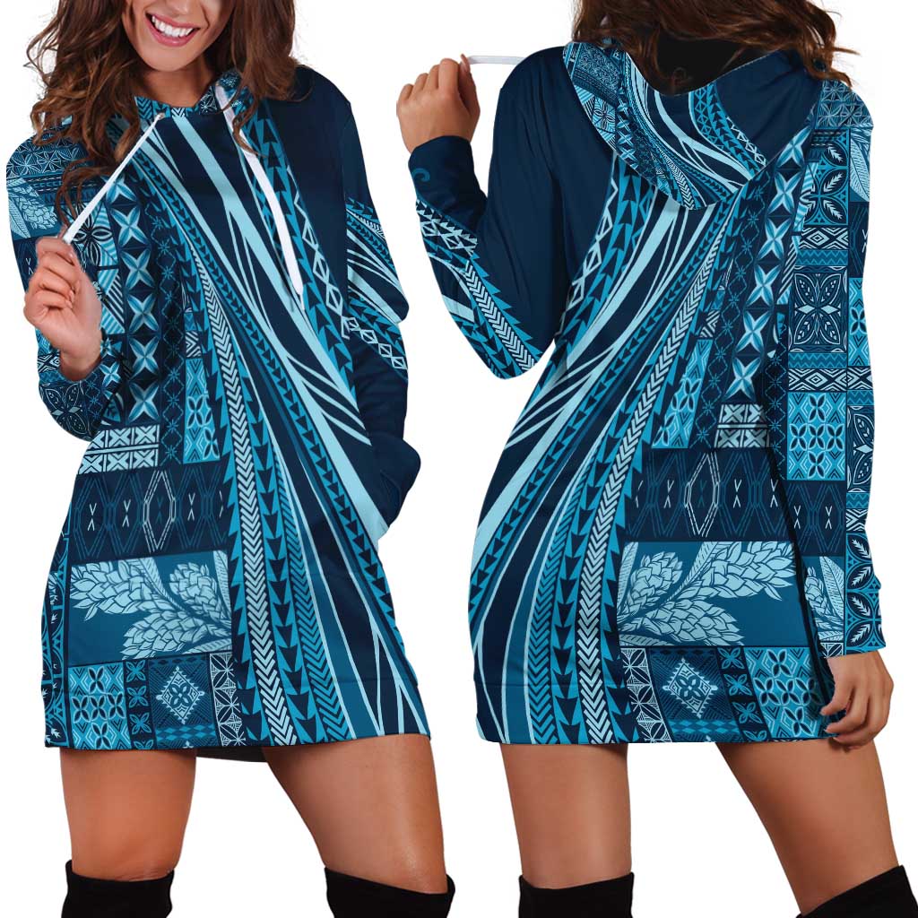 Pasifika Women's Day - Samoa Siapo Malu Tattoo Inspired Hoodie Dress Navy Blue LT7 - Polynesian Pride