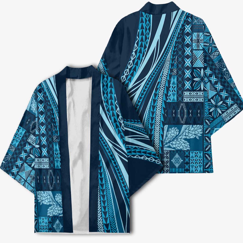 Pasifika Women's Day - Samoa Siapo Malu Tattoo Inspired Kimono Navy Blue LT7 - Polynesian Pride