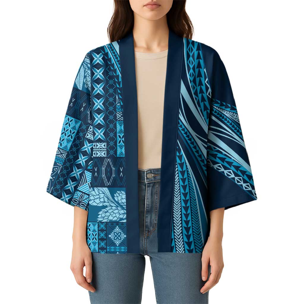 Pasifika Women's Day - Samoa Siapo Malu Tattoo Inspired Kimono Navy Blue LT7 - Polynesian Pride