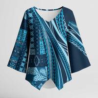 Pasifika Women's Day - Samoa Siapo Malu Tattoo Inspired Kimono Sleeve Blouse Navy Blue LT7 Female Navy Blue - Polynesian Pride