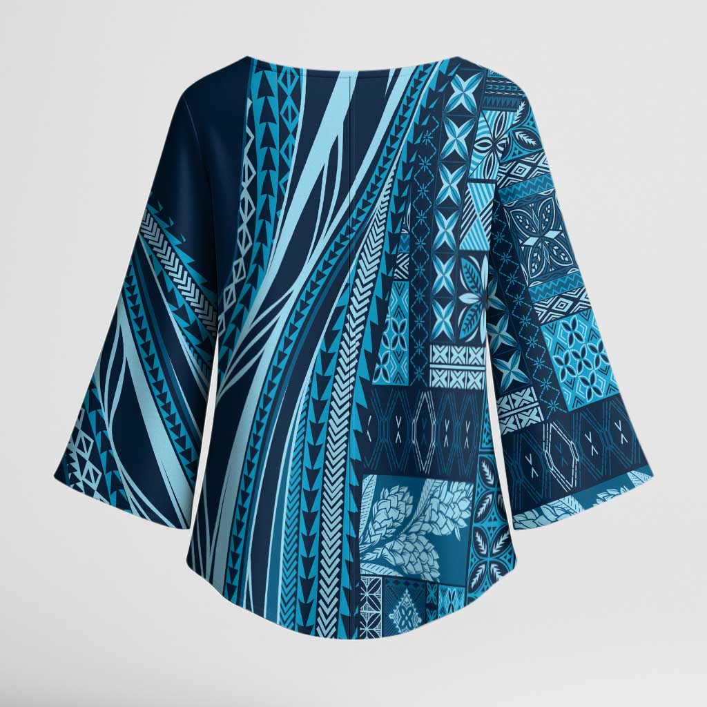 Pasifika Women's Day - Samoa Siapo Malu Tattoo Inspired Kimono Sleeve Blouse Navy Blue LT7 - Polynesian Pride