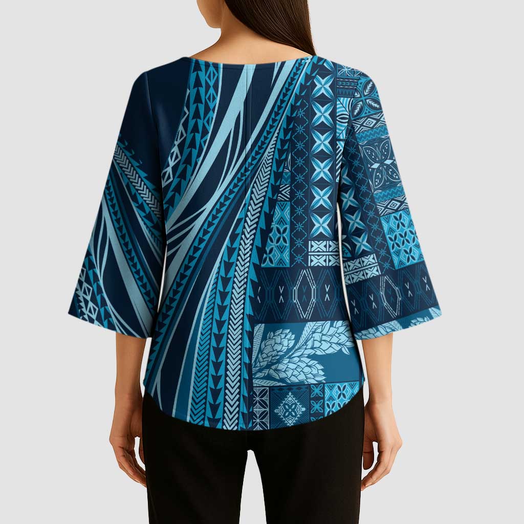 Pasifika Women's Day - Samoa Siapo Malu Tattoo Inspired Kimono Sleeve Blouse Navy Blue LT7 - Polynesian Pride