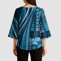 Pasifika Women's Day - Samoa Siapo Malu Tattoo Inspired Kimono Sleeve Blouse Navy Blue LT7 - Polynesian Pride