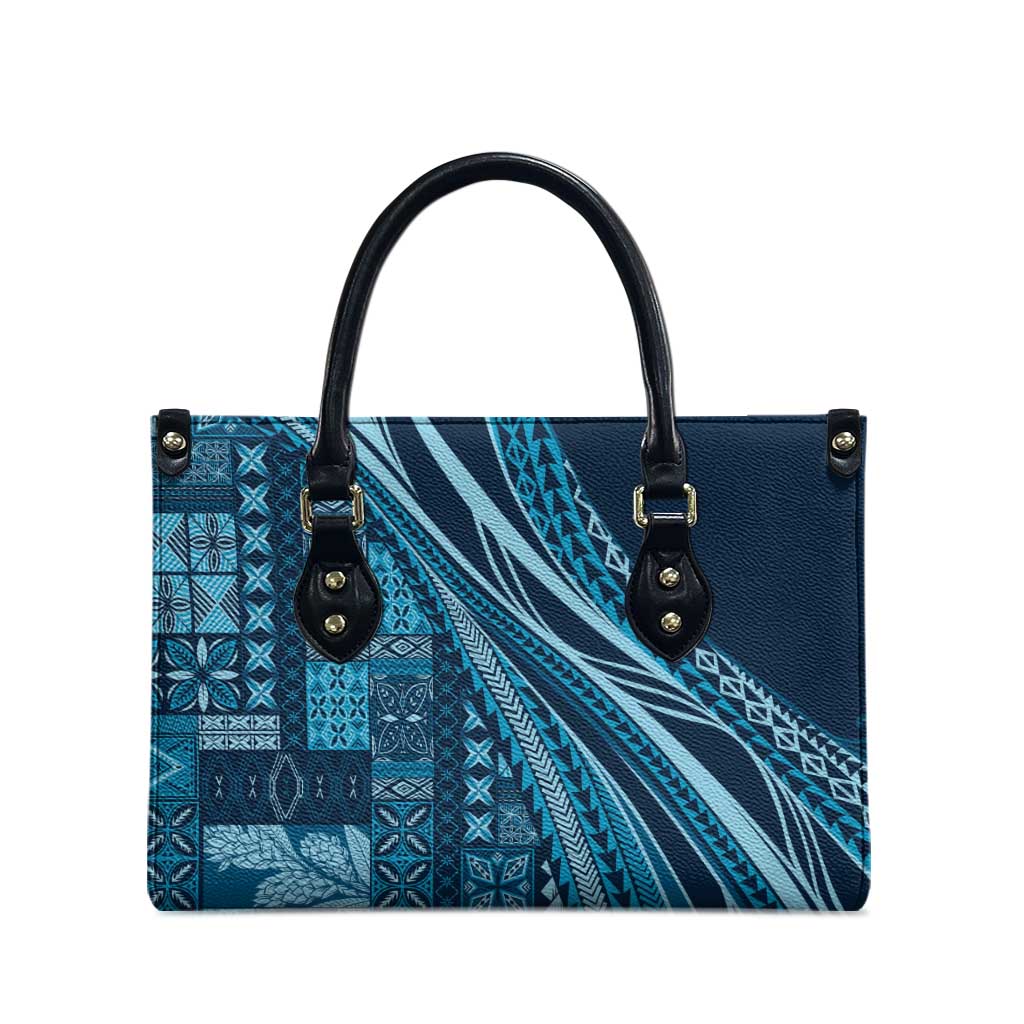 Pasifika Women's Day - Samoa Siapo Malu Tattoo Inspired Leather Bag Navy Blue LT7 - Polynesian Pride