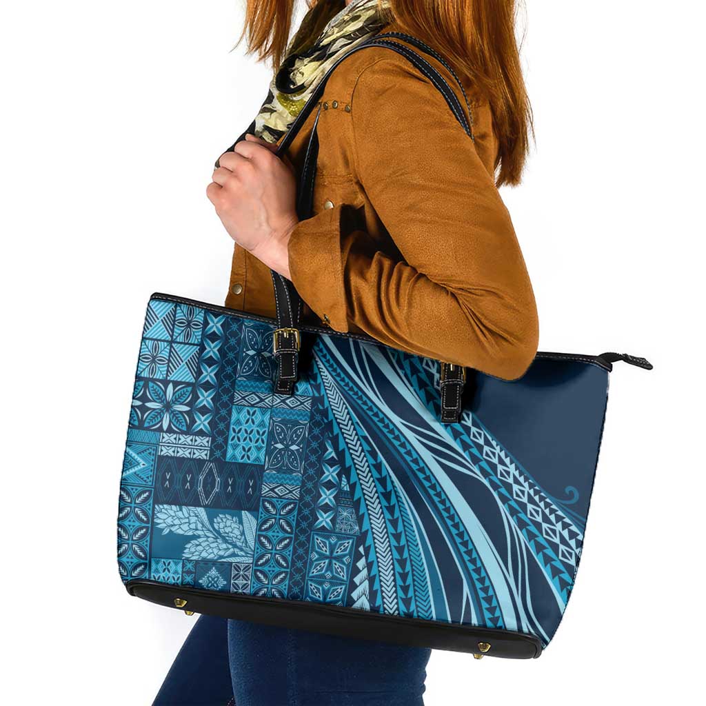 Pasifika Women's Day - Samoa Siapo Malu Tattoo Inspired Leather Tote Bag Navy Blue LT7 Navy Blue - Polynesian Pride