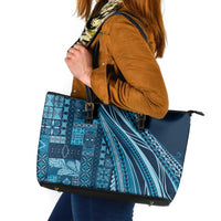 Pasifika Women's Day - Samoa Siapo Malu Tattoo Inspired Leather Tote Bag Navy Blue LT7 Navy Blue - Polynesian Pride