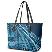 Pasifika Women's Day - Samoa Siapo Malu Tattoo Inspired Leather Tote Bag Navy Blue LT7 - Polynesian Pride