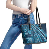 Pasifika Women's Day - Samoa Siapo Malu Tattoo Inspired Leather Tote Bag Navy Blue LT7 - Polynesian Pride