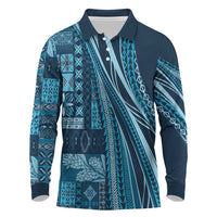 Pasifika Women's Day - Samoa Siapo Malu Tattoo Inspired Long Sleeve Polo Shirt Navy Blue