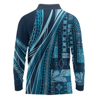 Pasifika Women's Day - Samoa Siapo Malu Tattoo Inspired Long Sleeve Polo Shirt Navy Blue