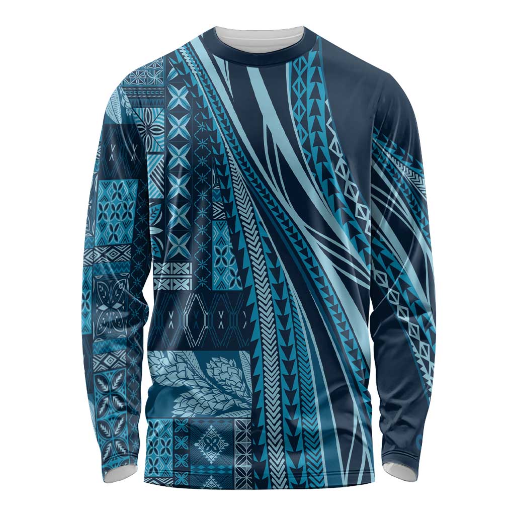 Pasifika Women's Day - Samoa Siapo Malu Tattoo Inspired Long Sleeve Shirt Navy Blue