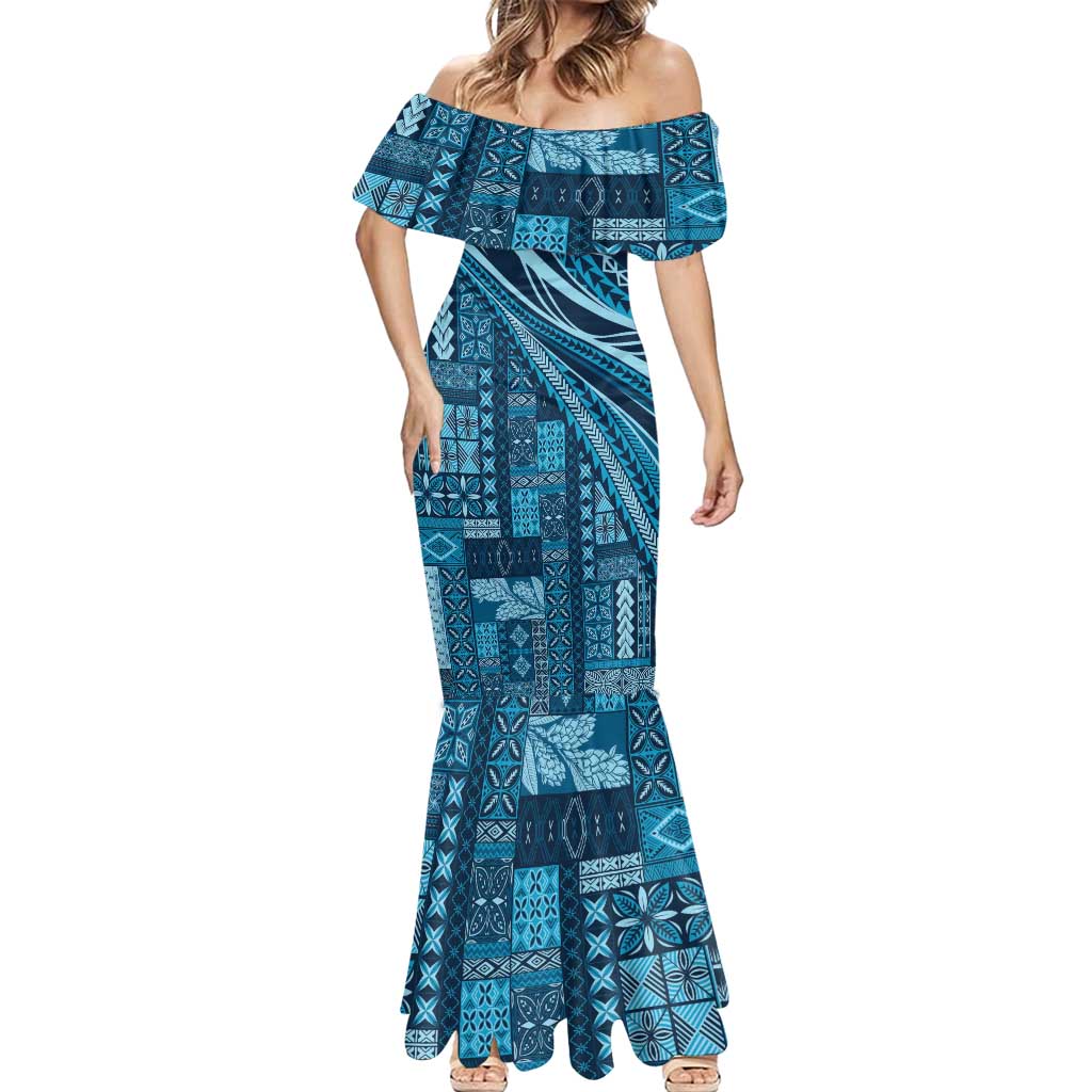 Pasifika Women's Day - Samoa Siapo Malu Tattoo Inspired Mermaid Dress Navy Blue LT7 - Polynesian Pride