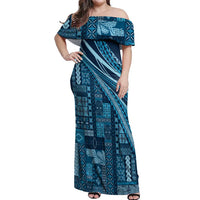 Pasifika Women's Day - Samoa Siapo Malu Tattoo Inspired Off Shoulder Maxi Dress Navy Blue LT7 Women Navy Blue - Polynesian Pride