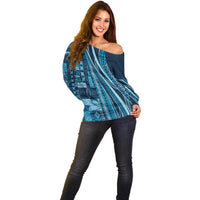 Pasifika Women's Day - Samoa Siapo Malu Tattoo Inspired Off Shoulder Sweater Navy Blue LT7 - Polynesian Pride