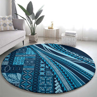 Pasifika Women's Day - Samoa Siapo Malu Tattoo Inspired Round Carpet Navy Blue LT7 - Polynesian Pride