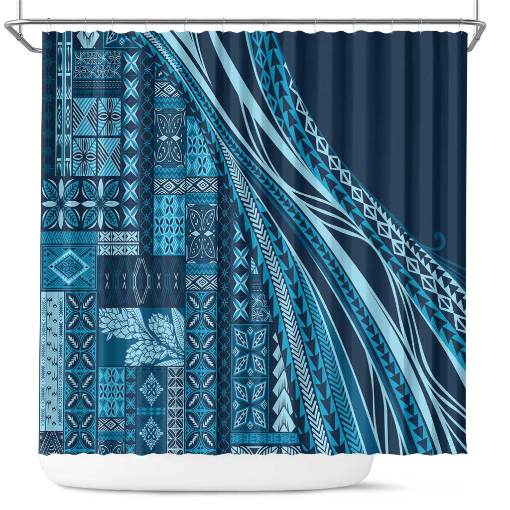 Pasifika Women's Day - Samoa Siapo Malu Tattoo Inspired Shower Curtain Navy Blue LT7 Navy Blue - Polynesian Pride